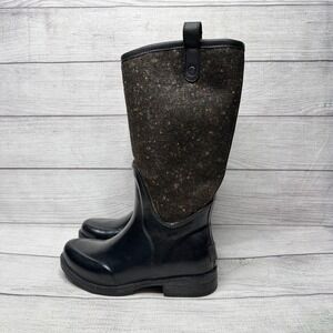 UGG Rain Boots Wool‎ Blend Waterproof Pull On Black Brown Boots Women size 6